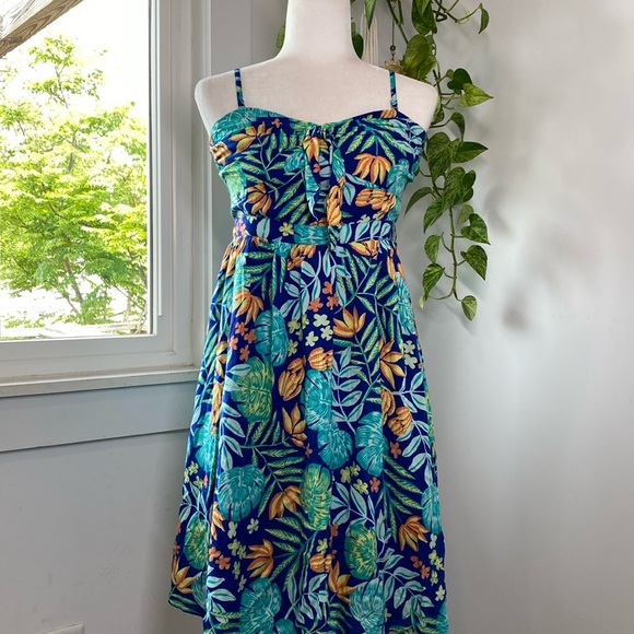 Modcloth Tropical Turquoise Floral Halter Convertible Mini Dress Medium - Picture 2 of 12